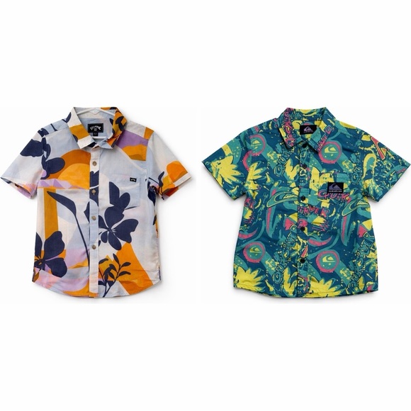 Billabong Other - 🌴 Boys Surf Shirt Bundle Billabong + Quiksilver Size 5 100% Cotton Tropical